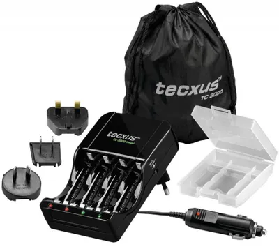 Image de Tecxus TC 3000 travel Chargeur pour piles Micro AAA et Mignon AA avec 4 adaptateurs pour une utilisation dans le monde entier xCHARGER TC 3000 travel tecxus