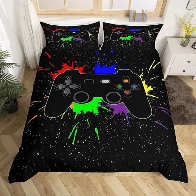 Produktbild von Bettwäsche Set Jungen Gaming 220x240 cm 2 Kissenbezüge 80x80 cm Mikrofaser Tie Dye Galaxie