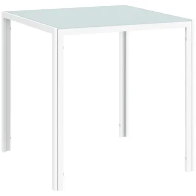 Produktbild von Esstisch quadratisch 4 Personen gehärtete Glasplatte 6 mm Metallrahmen quadratische Füße WeiØ 75 x 75 x 75 cm bis 80 kg