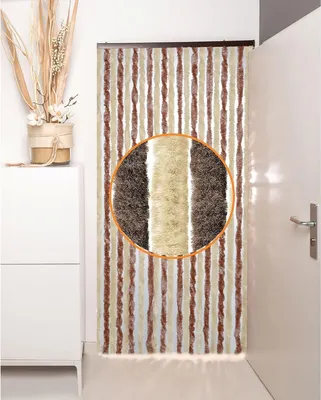 Image de Rideau anti-insectes Rideau de porte en velours 100x220cm Chenille Protection contre les mouches Marron/Beige