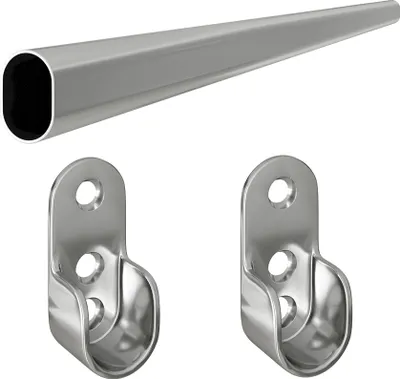 Produktbild von Verchromte Garderobenstange Bügelstange 30x15mm Stahl Kleiderstange Schrankrohr-Wandhalter 1,00 Meter
