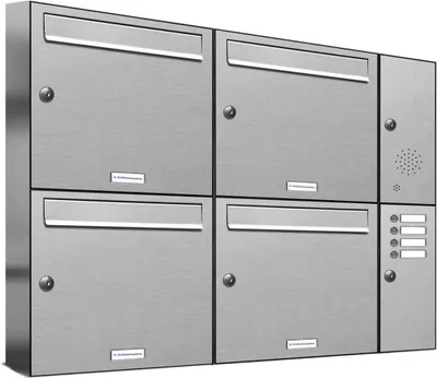 Produktbild von 4er Edelstahl Briefkastenanlage für Aufputz - Wandmontage Klingel