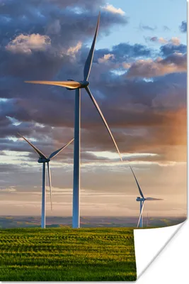 Produktbild von MuchoWow® Poster Die Sonne scheint auf mehrere Windmühlen in den USA 20x30 cm - Papierdruck