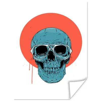 Produktbild von MuchoWow® Poster Totenkopf - Blau - Brille - Mond - Orange 120x160 cm - Wandbilder