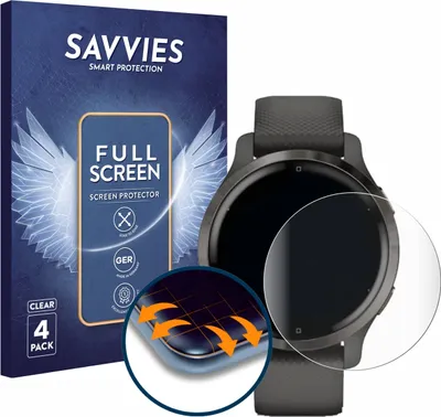 Produktbild von 4x Savvies Fullscreen Schutzfolie für Garmin Venu 2S Displayschutz Folie Fullcover Klar Transparent