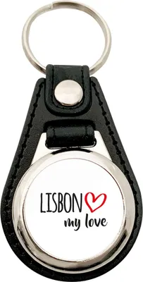 Produktbild von Huuraa Schlüsselanhänger Lisbon my love Metall mit Kunstleder Schlüsselring Einkaufswagenchip Geschenkidee