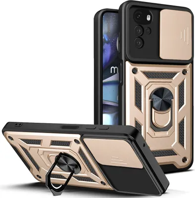 Produktbild von Moto G22 Hülle mit Ring Ständer Halter Dia Kameraschutz TPU PC Schutzhülle für Motorola Moto G22 Gold