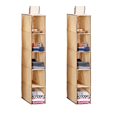 Produktbild von 2er Set Ordnungshelfer Kleiderschrank Organizer Hängeregal mit 5 Fächern Hängeaufbewahrung Schrankorganizer Hängekorb Schrank Ordnungssystem