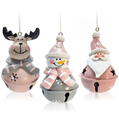Produktbild von com-four® 3-teiliges Hängedeko Set aus Polyresin 9 x 5 cm - Weihnachtsmannfigur, Schneemannfigur und Rentierfigur zum Aufhängen - weihnachtliche Dekoration - Weihnachtsdeko