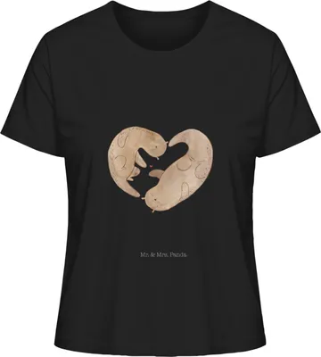 Produktbild von Mr. & Mrs. Panda damen shirt Otter Herz Größe L - Schwarz - Geschenk, T-Shirt, Liebe, Mit Spruch, Basic, Oberteil, Sommershirt