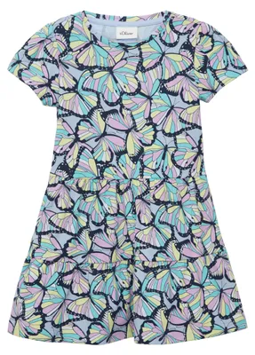 Produktbild von s.Oliver 2163471.53A1.116, Stufenkleid, Blau, 116 cm, Runder Halsausschnitt, Baumwolle, Elasthan, 95% Baumwolle, 5% Elasthane