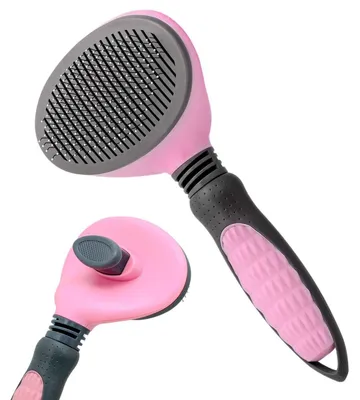Produktbild von Haustierbürste für Hunde und Katzen, Unterwolle, Lang- & Kurzhaar, Ein-Knopf-Reinigung, Rosa