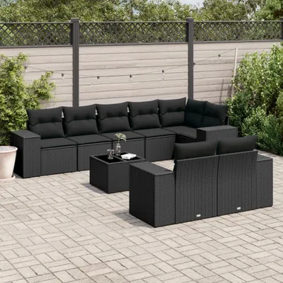 Produktbild von Gartenmöbelgarnituren - 9-tlg. Garten-Sofagarnitur mit Kissen Schwarz Poly Rattan Möbel21