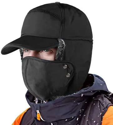 Produktbild von Wintermütze Herren, Winter Warm Gesichtsmaske Mütze, Trappermütze mit Ohrenklappe, Schwarz