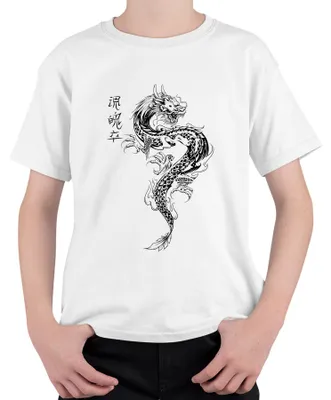 Obrázok produktu pre Japonský drak Irezumi Oriental Dragon Asia Koi Flame Uni detské tričko, biele, 140