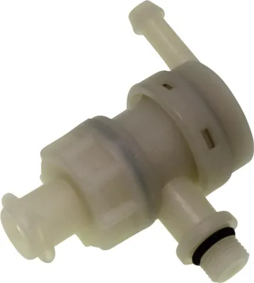 A close-up studio shot of a plastic valve component.