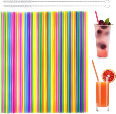 Productafbeelding van Drinkrietjes met 2 schoonmaakborstels - Set van 50 - Herbruikbaar rietje - Herbruikbare drinkrietjes - Cocktailrietjes voor familiebars - Cafés