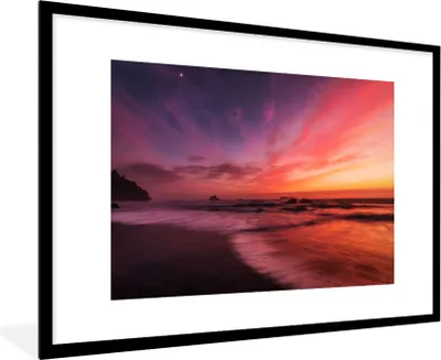 Produktbild von MuchoWow® Gerahmtes Poster Strand - Meer - Natur - Abend 90x60 cm - Poster mit Schwarzem Bilderrahmen Wandposter Rahmen Foto Bilder - Wanddekoration - Fotos