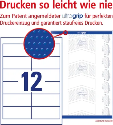 Produktbild von Universal-Etiketten ultragrip 97x42,3 mm VE=30x360 Etiketten / 30 Bogen weiß