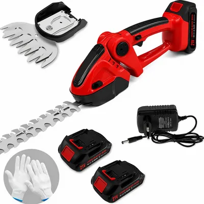 Produktbild von 2-in-1 Elektrischer Heckenschneider mit 2×2000mAh Akkus,3/4" Schnitt,Sicherheitsschalter,Verstellbarem Drehbarer Kopf (8 Winkel),21V,Leicht&Leise