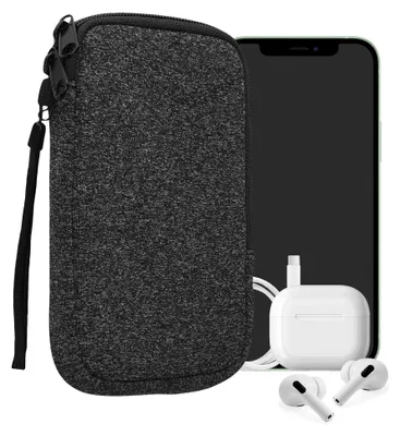 Produktbild von kwmobile Neopren Handytasche für Smartphones L - 6,5" - Handy Tasche mit Reißverschluss - Handyhülle universal Anthrazit Weiß