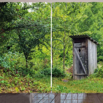 Produktbild von ARANDE Toilettenhäuschen Gardine, Altes altes Häuschen-Nebengebäude in einem Frühlings-Mountian Forest Woods-Bild, 280 x 175 cm, Grün braun