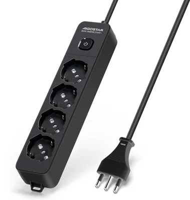 Produktbild von Aigostar Steckdosenleiste, 4-Fach, mit Schalter, 250 V/3680 W, 1,5 m Kabel. Schwarz