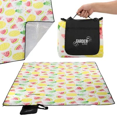Produktbild von Thermodämmende Picknickdecke, XXL-Strandmatte mit Fruchtmuster, wasserfeste Decke mit Tragegriff, 300 x 200 cm