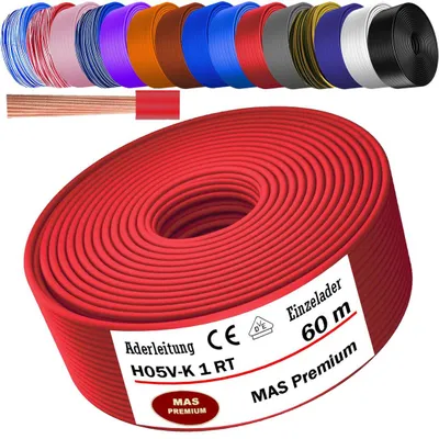 Produktbild von 60m Aderleitung H05 V-K 1 mm² Rot Einzelader flexibel