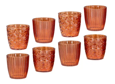 Produktbild von 8er Set Windlicht 7,5cm Glas Orange Braun Teelichthalter Tischdeko Kerzen Herbst