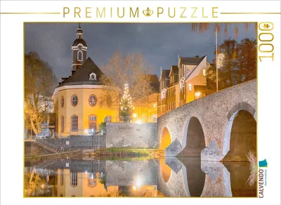 Produktbild von CALVENDO Puzzle Hospitalkirche und Alte Lahnbrücke bei Nacht | 1000 Teile Lege-Größe 64x48cm Foto-Puzzle für glückliche Stunden