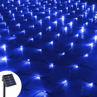 Produktbild von 3x2M 204 LED Solar Lichternetz Lichtervorhang 8 Lichtmodi Außen Party Garten Lichterkette, Blau