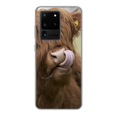 Produktbild von MuchoWow® Handyhülle Schutzhülle Hülle für Samsung Galaxy S20 Ultra Schottischer Highlander - Braun - Tiere Silikon Softcase Handy Hülle - Karteninhaber