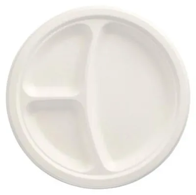 Produktbild von 500 Papstar Teller, Zuckerrohr pure 3-geteilt Ø 23 cm, 2 cm weiss 89737