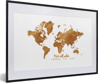 Produktbild von MuchoWow® Gerahmtes Poster Weltkarte - Bronze - Seil 60x40 cm - Poster mit Schwarzem Bilderrahmen Wandposter Rahmen Foto Bilder - Schlafzimmer - Plakat in Rahmen - Drucken