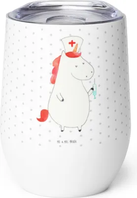 Produktbild von Mr. & Mrs. Panda Thermo Becher Einhorn Krankenschwester - Weiß - Geschenk, Krankenhaus, Ärztin, Thermobecher, thermosbecher, kaffee tasse, glühweinbecher, Krankenpfleger