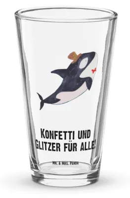Produktbild von Mr. & Mrs. Panda Glas Orca Zylinder - Transparent - Geschenk, Glückwunsch, Narwal, Konfetti, Cocktailglas, Rührglas, Geburtstag, Longdrinkglas, Fest, Meer, Tumbler