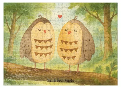 Produktbild von Mr. & Mrs. Panda Puzzle Eulen Liebe Design 551 Teile - Weiß - Geschenk, Owl, Eule, 2000, 500, Puzzlespiel, 1000, glücklich, 1500