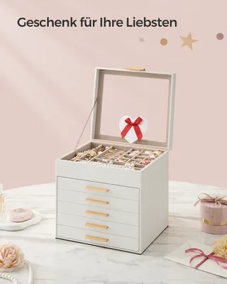 Produktbild von SONGMICS Schmuckkästchen, Schmuckkasten 6 Ebenen, Schmuckbox mit Glasdeckel, 5 Schubladen, Schmuckaufbewahrung