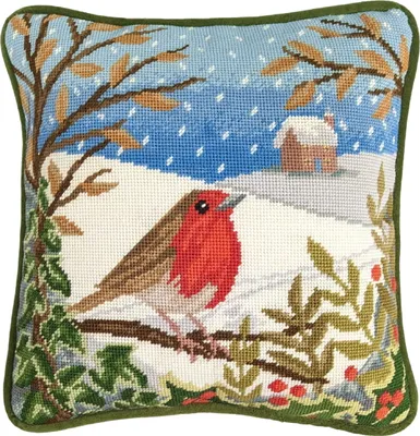 Produktbild von Bothy Threads Gobelin-Stickkissen Stickpackung "Wenn Rotkehlchen auftauchen", Stickbild vorbedruckt, TVW4, 36x36cm