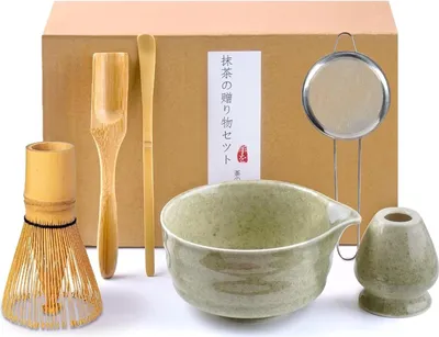 Produktbild von Matcha Set, 6 Stš¹ck Matcha Tee Set mit Matcha Besen, Edelstahlsieb, Matcha Schale, 2 Matcha L?ffel, Besenhalter aus Keramik, Geschenk fš¹r Matcha-Liebhaber, Grš¹n