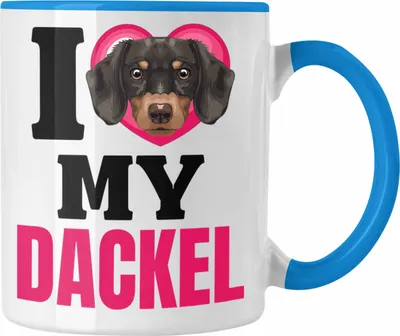 Produktbild von Trendation - Dackel Besitzerin Tasse Geschenk Lustiger Spruch Geschenkidee I Love My Dackel (Blau)