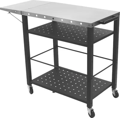 Image de Chariot barbecue - Table de travail pour barbecue - 4 étagères - Tablette latérale rabattable - 4 roulettes - 80 × 50 × 83 cm - Acier inoxydable - Noir