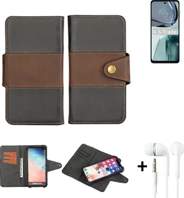 Produktbild von K-S-Trade Handyhülle Schutzhülle Bookstyle Wallet-Case kompatibel mit Motorola Moto G62 5G + earphones Bumper rundumschutz schwarz-braun 1x