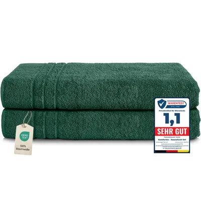 Produktbild von Komfortec 2er Saunatuch Set 80x200 cm aus 100% Baumwolle, XXL-Saunatücher, Sauna Handtuch, Weich, Groß, Frottee, Schnelltrocknend, Dunkelgrün