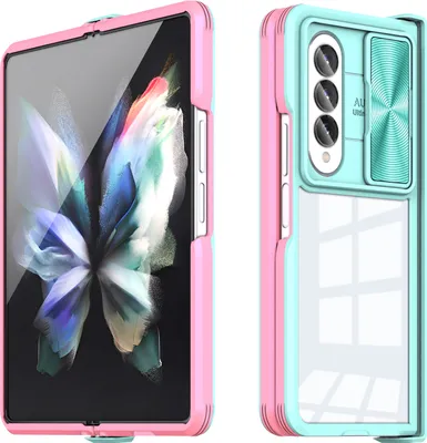 Produktbild von Hülle für Samsung Galaxy Z Fold 4 Transparent TPU Bumper Scharnierschutz Schutzhülle mit Schiebe Kamera Schutz Hellblau
