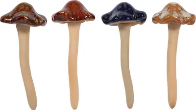 Produktbild von Set mit 4 farbigen Keramikpilzen, Gartendekoration, Modellfiguren, niedliche Dekorationen