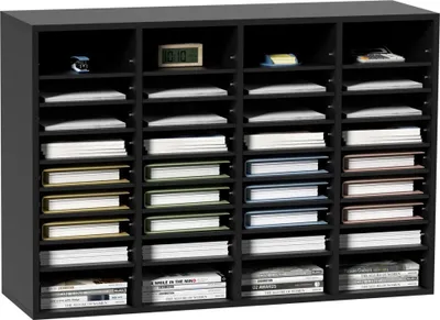 Obrázek produktu pro Zásobník na dopisy 997 x 305 x 680 mm - stolní organizér 2,3-5,6 cm nastavitelný A4 stohovatelný horizontální - zásobník na papír stolní archivační systém organizace - archivace (černý, 36 přihrádek)