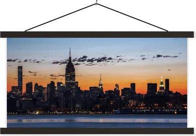 Produktbild von MuchoWow® Textilposter New York - Skyline - Amerika 90x45 cm mit schwarzem Rahmen - Klemmleisten