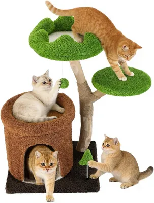 Imagen del producto de Kratzbaum de madera, 80 cm de altura, con caseta para gatos, capacidad de carga de 30 kg